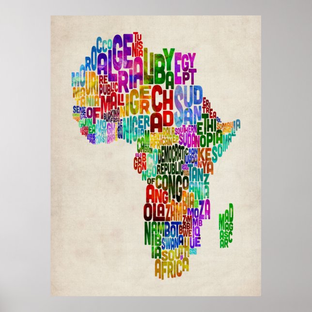 Typografi Karta av Afrika Poster (Framsidan)