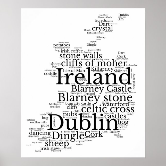 Typografi Karta i Irland Art Poster (Framsidan)