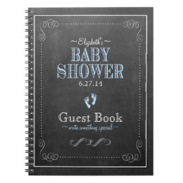 Typografi Kritskriftsbräda Blå Bebis Shower Gästeb Anteckningsbok Med Spiral