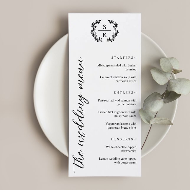 Typografi Lagerkrans Monogram Bröllop Meny (Skapare uppladdad)