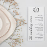 Typografi Laurel WandeMonogram Bröllop Meny<br><div class="desc">Elegant 9x4 bröllop-menyn i en svartvit typografi med ett lagerandemonogram och vackert typsnitt. Menyn Typografi bröllop med ett grönt monogram och vackert typsnitt. Platt bröllop-meny med ett elegant monogram och vackert typsnitt och grönt i svart mot vit bakgrund.</div>