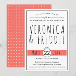 Typografi levande korall bröllop förlovningsfest inbjudningar