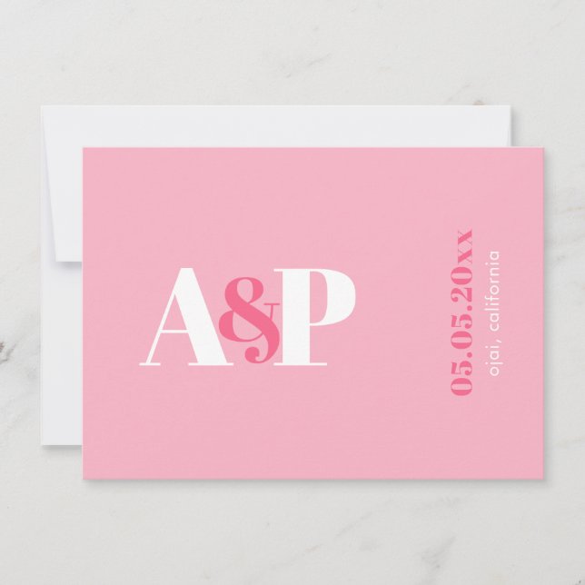 Typografi Levande Rosa Magenta Monogram Bröllop Spara Datumet (Framsida)