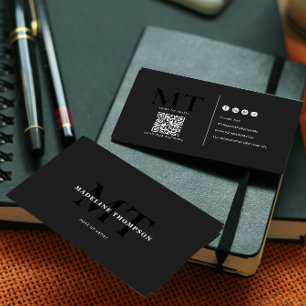 Typografi Luxury Black Mörk Grått Monogram QR-kod Visitkort