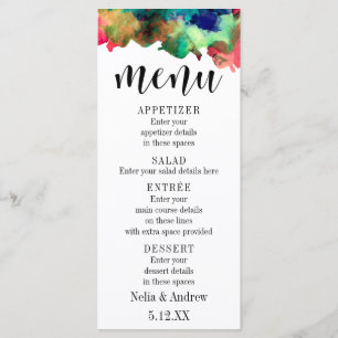 Typografi med färgrik akvarell meny för bröllop