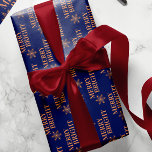 Typografi Merry & Bright guld marin God Jul Presentpapper<br><div class="desc">Julens elegant modern Merry & Bright-typografi med guld koppar snöflingor mönster-mörkens marinblå förpackning papper.</div>