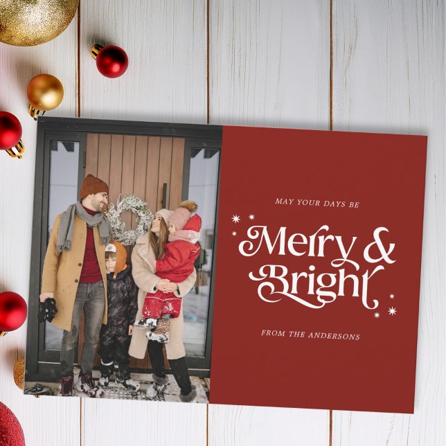 Typografi - merry & Bright Photo jul Julkort (Mockup View)