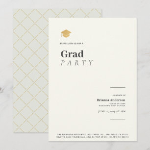 Typografi - minimalistisk Beige Guld Studentfest Inbjudningar