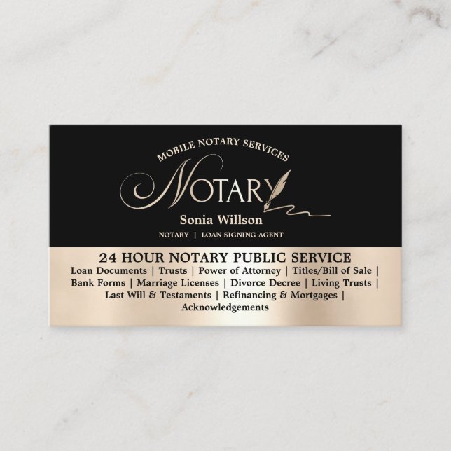Typografi Mobile Notary & Loan Signing Agent Law Visitkort (Framsida)