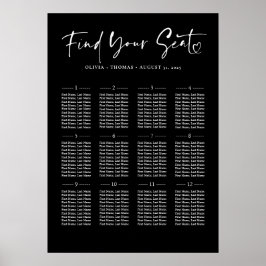 Typografi Modern Black Bröllop-sätesdiagram Poster