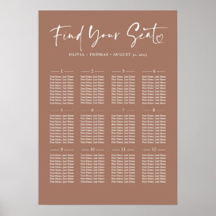 Typografi Modern Brun Bröllop-sittdiagram Poster