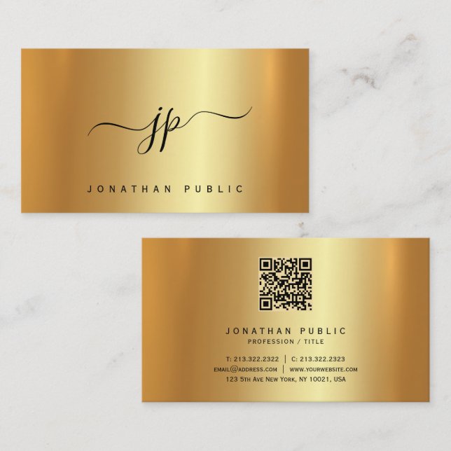 Typografi Monogram Guld Premium Silke Lyxig Visitkort (Fram/baksida)