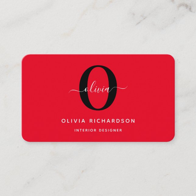 Typografi Monogram Namn Red Black White Visitkort (Framsida)