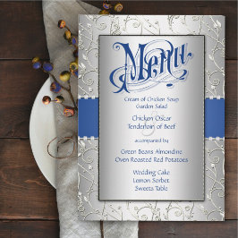 Typografi Monogram Royal Blue Silver Bröllop Meny