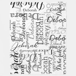 Typografi Mönster Black Namn på vitt Fleecefilt