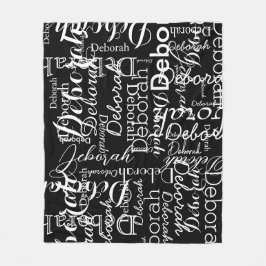 Typografi Mönster White Namn Black Fleecefilt