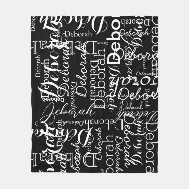 Typografi Mönster White Namn Black Fleecefilt (Framsidan)