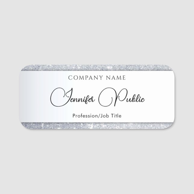 Typografi Namn bricka Silver Glitter Elegant  Namnbricka (Framsida)