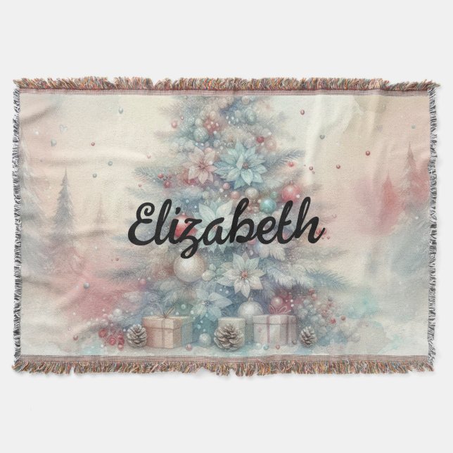 Typografi namn Julgran blommigt vattenfärg Filt (Framsidan)