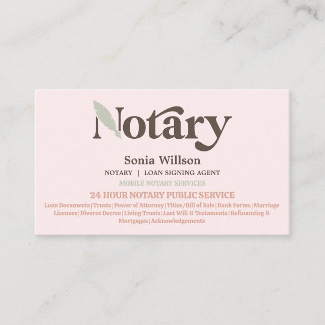 Typografi Notary Public Loan Signing Agent Visitkort (Framsida)