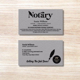 Typografi Notary Public Loan Signing Agent Visitkort