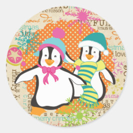 Typografi och Penguins Cute Helgdag Round Sticker Runt Klistermärke