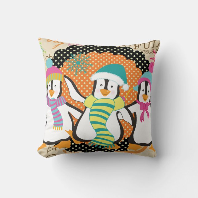 Typografi och pingvinjulhelgdag kudder kudde (Framsida)