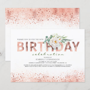 Typografi och vitblommor i Ro Guld Inbjudningar