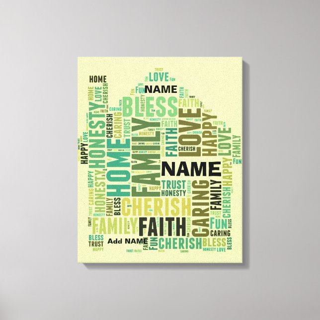 Typografi Ord Cloud Home Add Namn till Anpassa Canvastryck (Framsida)