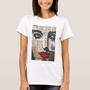 Typografi Ordkonst Dam Ögon och Röda Läppar T Shirt
