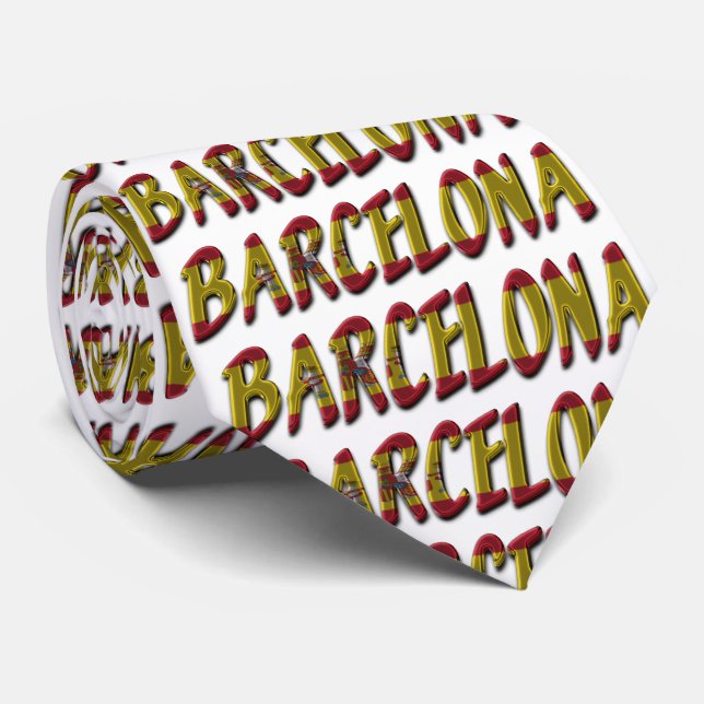 Typografi över Barcelona Spanien Flagga Färg Slips (Rullad)