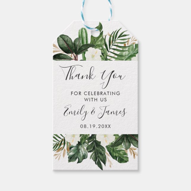 Typografi över den tropiska moderna nutida Handfla Presentetikett (Framsidan)