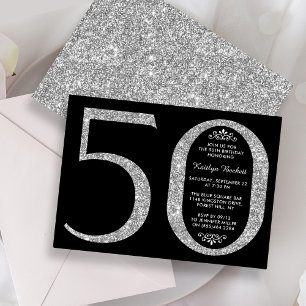 Typografi över elegant Glitter 50:e födelsedag i S Inbjudningar