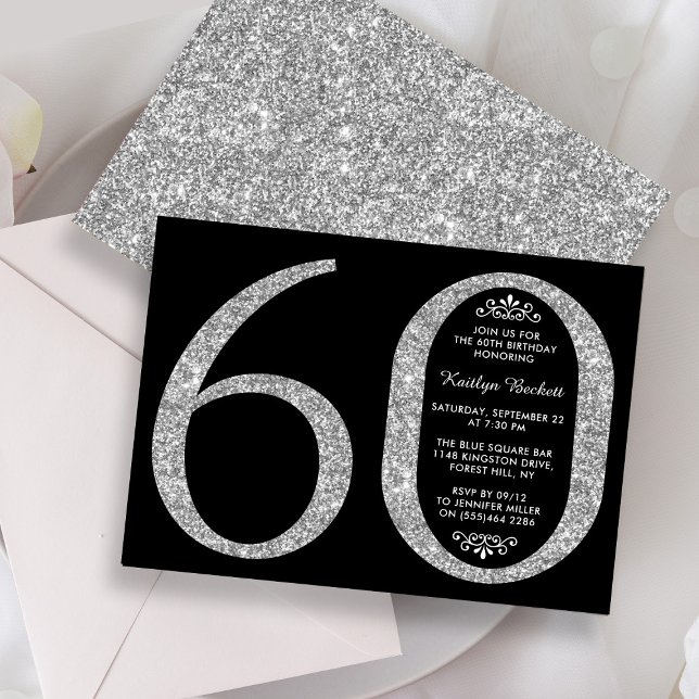 Typografi över elegant Glitter 60:e födelsedag i S Inbjudningar (Skapare uppladdad)