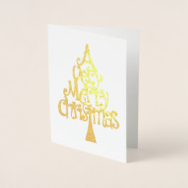 Typografi över mycket God jul Guld Träd Folierat Kort