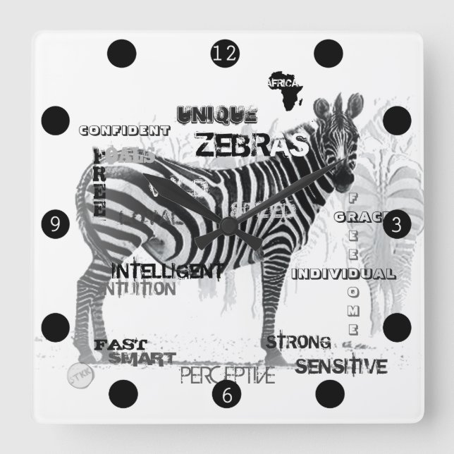 Typografi över unika svarta och vita Zebröder Fyrkantig Klocka (Framsida)