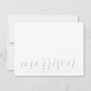 Typografi Pastel Blue Grönt Family Namn Bröllop Anteckningskort