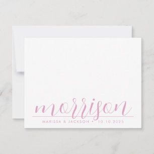 Typografi Pastel Rosa Family Namn Bröllop Anteckningskort