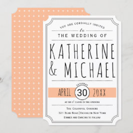 Typografi persikor inverterade hörn bröllop inbjudningar