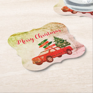Typografi Red Grönt Lastbil Rustic God jul Underlägg Papper