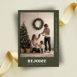 Typografi Rejoice Grönt Religiösa Julfoto,  Julkort