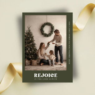 Typografi Rejoice Grönt Religiösa Julfoto, Julkort