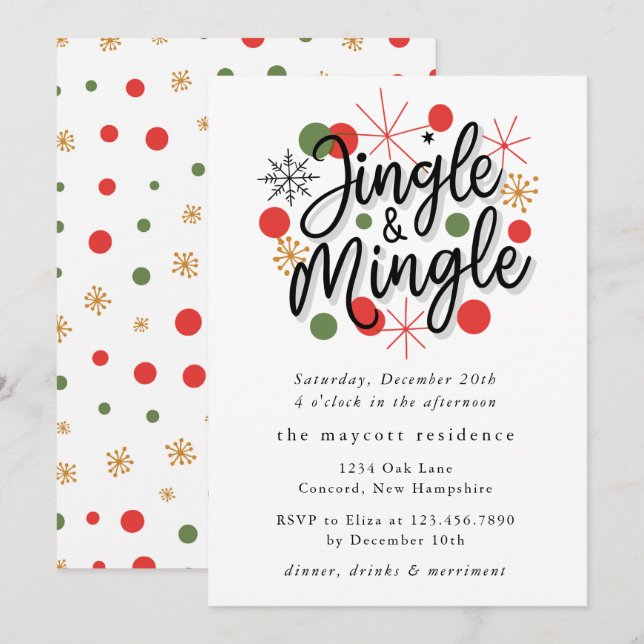 Typografi Roligt Jingle och Mingle jul Party Inbjudningar (Fram/baksida)