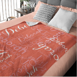 Typografi Rosa Namn på Orange Red Fleece Blanket