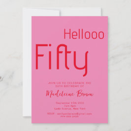 Typografi Rosa Red Modern 50:e födelsedagen Inbjudningar