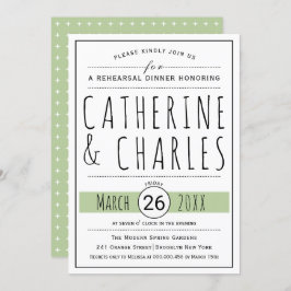 Typografi sage grönt bröllop rehearsal Middag Inbjudningar
