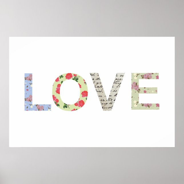 Typografi shabby chic Kärlek - vit Poster (Framsidan)