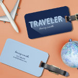 Typografi Shadow Modern Blue Traveler Luggage Tag Bagagebricka<br><div class="desc">Ta dig ur allt annat bagage vid bagageanspråket med denna feta märkre för typografi med ord som "resande" med en lång avläsningsskugga. Anpassa den här märkrn med din information och om du vill ha fler alternativ som att ändra teckensnittet så klickar du storlekt på knappen "Anpassa". *Observera att Zazzle Watermark...</div>