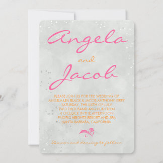 Typografi, Shock rosa, Orange Grått Bröllop Inbjudningar