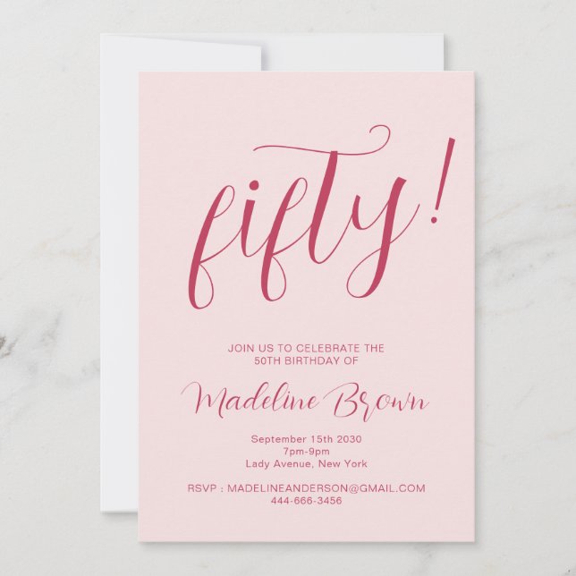 Typografi Skript  Rosa 50:e födelsedagen Inbjudningar (Framsida)